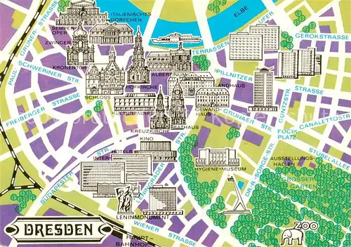 AK / Ansichtskarte 73811673 Dresden_Elbe Stadtplan mit Sehenswuerdigkeiten der Stadt 