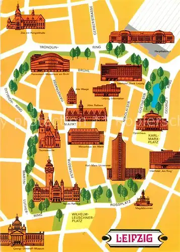 AK / Ansichtskarte 73811675 Leipzig Stadtplan mit Sehenswuerdigkeiten der Stadt Leipzig