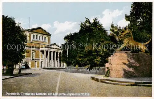 AK / Ansichtskarte Darmstadt Theater mit Denkmal des Leibgarde Regiments Nr 115 Darmstadt
