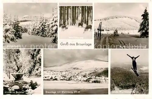 AK / Ansichtskarte Braunlage Achtermann Wurmberg Wildfuetterung Winter im Bodetal Grosse Wurmbergschanze Braunlage
