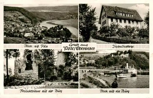 AK / Ansichtskarte 73812072 Polle_Oberweser Panorama Jugendherberge Freilichtbuehne auf der Burg Blick zur Burg Polle_Oberweser
