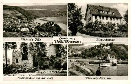 AK / Ansichtskarte  Polle_Oberweser Panorama Jugendherberge Freilichtbuehne auf der Burg Blick zur Burg Polle_Oberweser