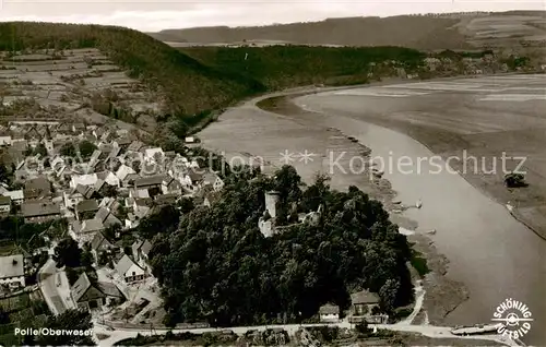 AK / Ansichtskarte  Polle_Oberweser Fliegeraufnahme mit Hotel Zur Burg Polle_Oberweser