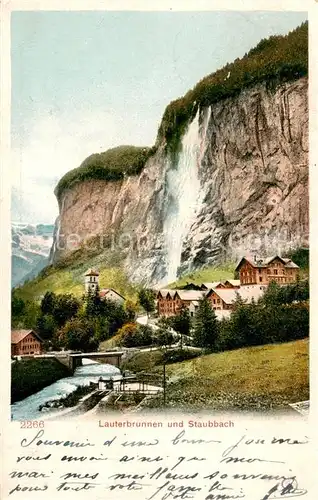 AK / Ansichtskarte Lauterbrunnen_BE mit Staubbach Wasserfall Lauterbrunnen BE