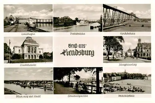 AK / Ansichtskarte  Rendsburg Kreishafen Drehbruecke Hochbruecke Stadttheater Jungfernstieg Stadtblick Conventgarten Marktplatz Rendsburg