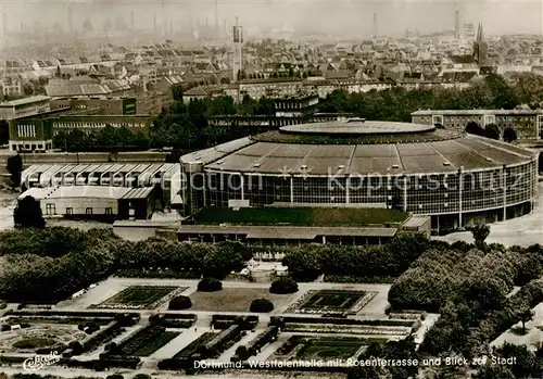 AK / Ansichtskarte  Dortmund Westfalenhalle mit Rosenterrasse und Blick zur Stadt  Dortmund