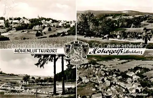 AK / Ansichtskarte  Hohegeiss_Harz Panorama Hoehenluftkurort Wolfsbachtal Waldschwimmbad Luftaufnahme Hohegeiss Harz