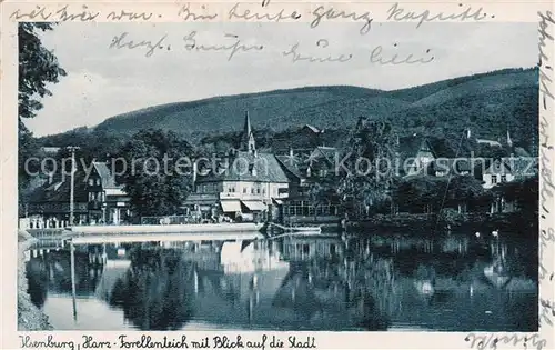 AK / Ansichtskarte 73812382 Ilsenburg_Harz Forellenteich mit Blick auf die Stadt Ilsenburg Harz