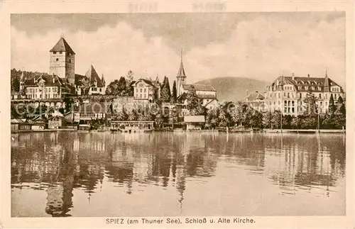 AK / Ansichtskarte Spiez_Thunersee_BE Schloss und Alte Kirche Spiez_Thunersee_BE