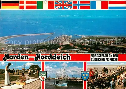 AK / Ansichtskarte 73812661 Norden_Norddeich_Nordseebad Fliegeraufnahme Minigolf Fischerhafen Strand 