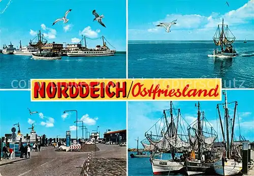 AK / Ansichtskarte 73812663 Norddeich__Norden_Nordseebad Faehrschiffe Fischerboote Faehrhafen 