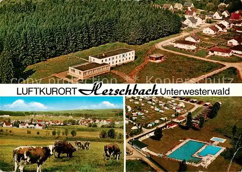AK / Ansichtskarte Herschbach_Unterwesterwald Fliegeraufnahme Panorama Schwimmbad 