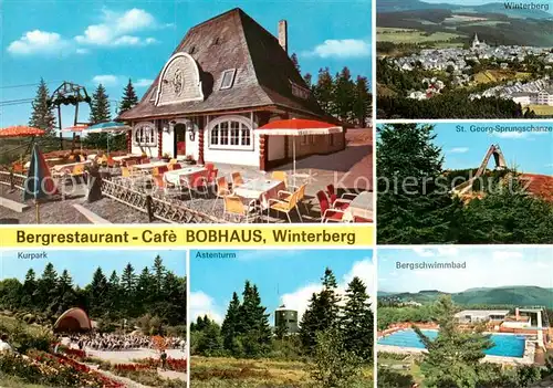 AK / Ansichtskarte 73812813 Winterberg_Hochsauerland Bergrestaurant Cafe Bobhaus Panorama St Georg Sprungschanze Kurpark Astenturm Bergschwimmbad Winterberg_Hochsauerland