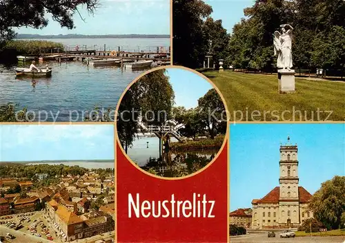 AK / Ansichtskarte 73812828 Neustrelitz Bootsverleih am Zierker See Stadtpark Weisse Bruecke Panorama Marktplatz Stadtkirche Neustrelitz