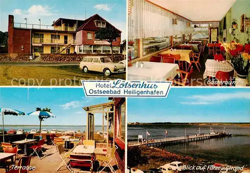 AK / Ansichtskarte  Heiligenhafen_Ostseebad Hotel Lotsenhus Gaststube Terrasse Faehre und Strand Heiligenhafen_Ostseebad