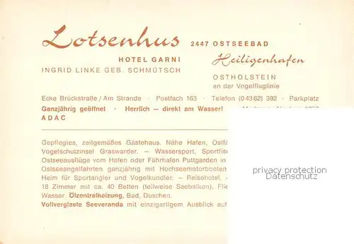 AK / Ansichtskarte  Heiligenhafen_Ostseebad Hotel Lotsenhus Gaststube Terrasse Faehre und Strand Heiligenhafen_Ostseebad