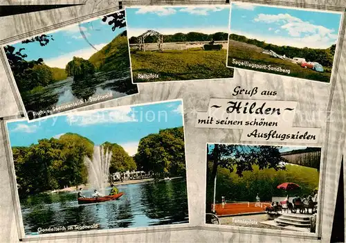 AK / Ansichtskarte  Hilden__Mettmann Stadtwald Fisch und Seerosenteich Reitplatz Segelflugsport Sandberg Gondelteich Tennisplatz 