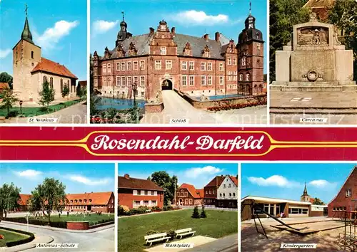 AK / Ansichtskarte 73812890 Darfeld St Nikolaus Schloss Ehrenmal Antonius Schule Marktplatz Kindergarten Darfeld