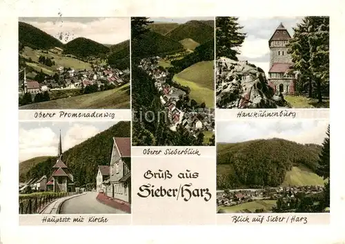 AK / Ansichtskarte  Sieber_Herzberg_am_Harz Promenadenweg Panorama Hanskuehnenburg Hauptstrasse Kirche 