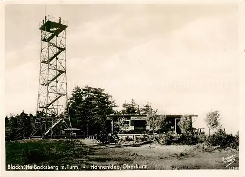 AK / Ansichtskarte 73812944 Hahnenklee-Bockswiese_Harz Blockhuette Bocksberg mit Turm Hahnenklee-Bockswiese