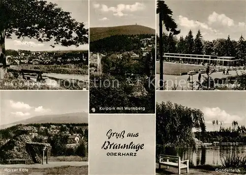 AK / Ansichtskarte  Braunlage Panorama Blick von der Rosenthalbank Kurpark Wurmberg Wandelhalle Harzer Koete Gondelteich Braunlage