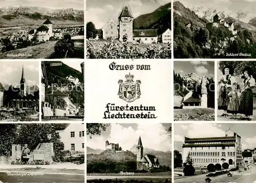 AK / Ansichtskarte  Liechtenstein_Fuerstentum Vaduz Schloss Rotes Haus Kirche Rheinberger Denkmal Balzers Rathaus 