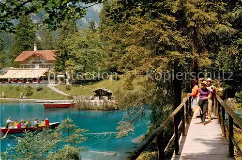 AK / Ansichtskarte Blausee Mitholz_BE Partie am See Holzbruecke 