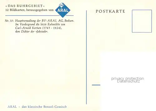 AK / Ansichtskarte 73813049 Bochum Serie Das Ruhrgebiet 12 Bildkarten Nr. 10 Hauptverwaltung der BV-Aral AG Kuenstlerkarte Bochum