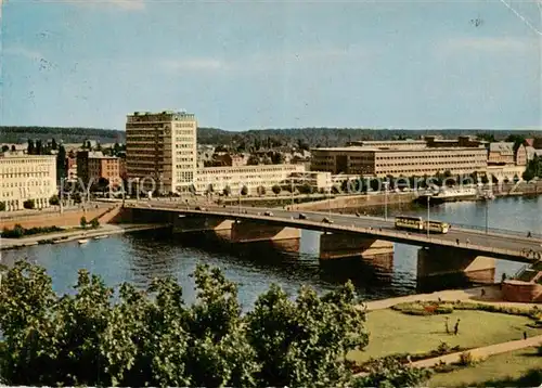 AK / Ansichtskarte  Frankfurt_Main Friedensbruecke mit AEG-Hochhaus Frankfurt Main