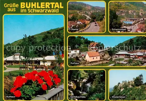 AK / Ansichtskarte  Buehlertal Kurhaus Obertal Schwimmbad Kurhaus Gertelbachfaelle Wasserfall Wiedenfelsen Natur Buehlertal