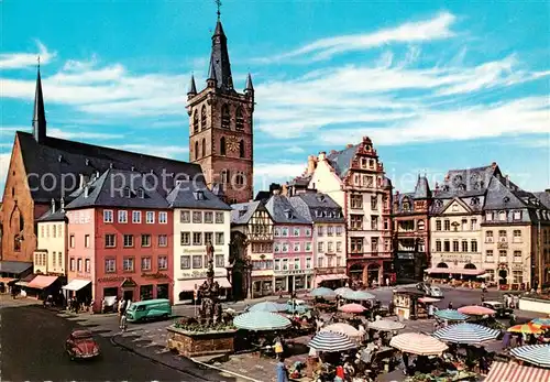 AK / Ansichtskarte  Trier Hauptmarkt mit Petrusbrunnen und St Gangolph Trier