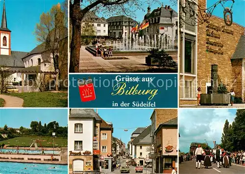 AK / Ansichtskarte  Bitburg Kirche Wasserspiele Bitburger Brauerei Schwimmbad Ortsmotiv Almabtrieb Bitburg