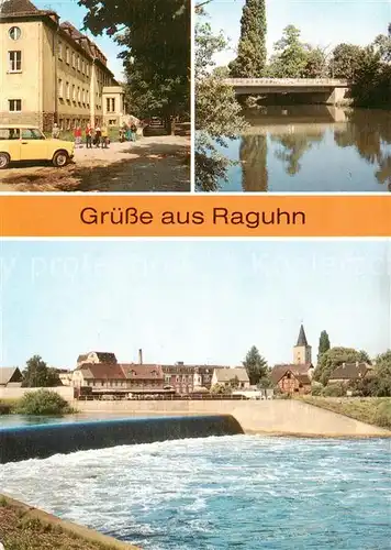 AK / Ansichtskarte 73813282 Raguhn Hermann Matern Oberschule Bruecke der Freundschaft Muldewehr Raguhn