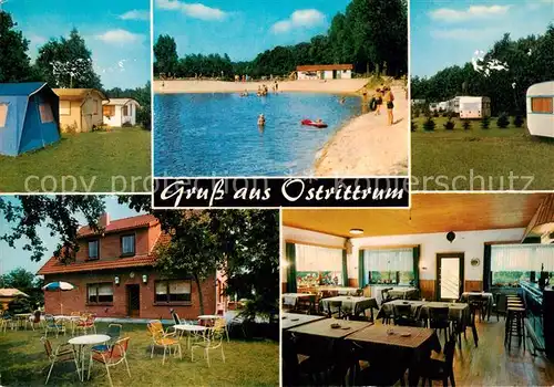 AK / Ansichtskarte 73813316 Ostrittrum Gastwirtschaft Pension Stein Camping Badesee Terrasse Gaststube Ostrittrum