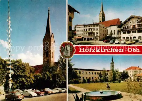 AK / Ansichtskarte 73813337 Holzkirchen_Oberbayern Maibaum Kirche Zentrum Park Holzkirchen Oberbayern