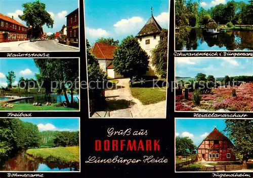 AK / Ansichtskarte 73813460 Dorfmark_Bad_Fallingbostel Hauptstrasse Freibad Boehmepartie Schwanenteich Buergerpark Heidelandschaft Jugendheim 
