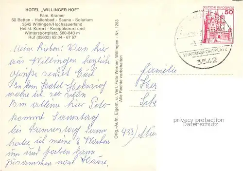 AK / Ansichtskarte  Willingen_Sauerland Hotel Willinger Hof Willingen_Sauerland