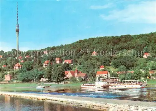 AK / Ansichtskarte 73813470 Wachwitz_Dresden Elbepartie mit Weisser Flotte und Fernsehturm 