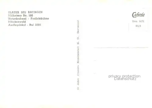 AK / Ansichtskarte  Ratingen Blauer See Naturdenkmal Freilichtbuehne Maerchenwald Ausflugslokal Ratingen