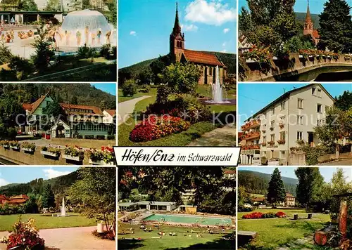 AK / Ansichtskarte 73813485 Hoefen_Enz Schwallbrause Kirche Bruecke Schwimmbad Teilansichten Hoefen_Enz