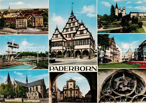 AK / Ansichtskarte  Paderborn Ortsansicht Freibad Hoher Dom Rathaus Marktkirche Paderanlagen Marienplatz Hasenfenster Paderborn