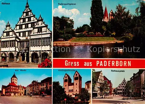 AK / Ansichtskarte  Paderborn Rathaus Paderquellgebiet Am Markt Abdinghofkirche Rathausplatz Paderborn