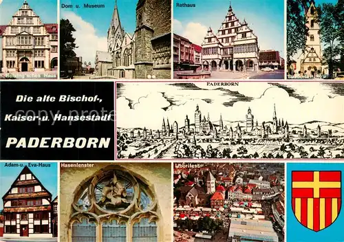 AK / Ansichtskarte  Paderborn Heisingsches Haus Dom Museum Rathaus Adam und Eva Haus Hasenfenster Liborifest Busdorfkirche Paderborn