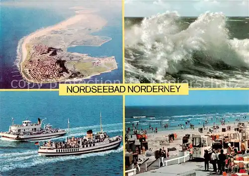 AK / Ansichtskarte  Norderney_Nordseebad Luftbild Nordseeinsel Brandung Faehren Strand Norderney_Nordseebad