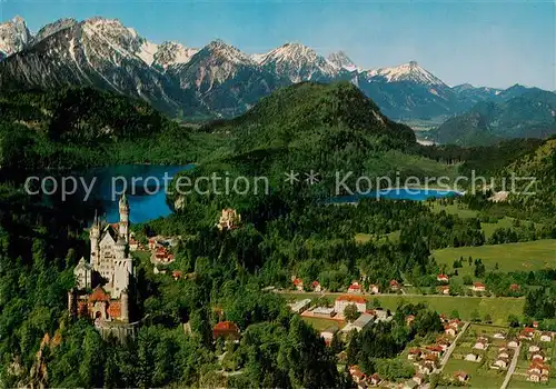 AK / Ansichtskarte 73813626 Hohenschwangau Koenigsschloss Neuschwanstein Alpsee Schwansee Tiroler und Allgaeuer Hochgebirge Hohenschwangau