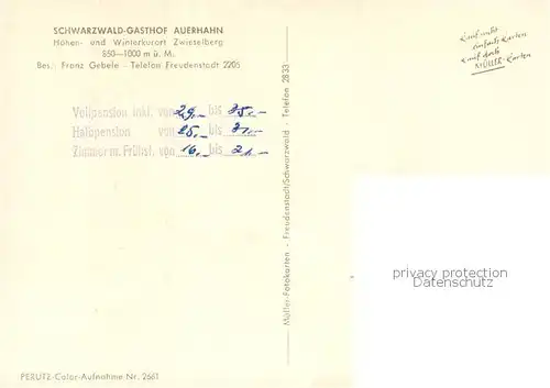 AK / Ansichtskarte  Zwieselberg_Freudenstadt Schwarzwald Gasthof Auerhahn Zwieselberg_Freudenstadt