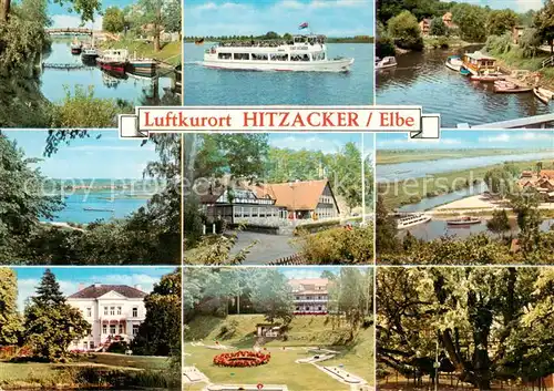 AK / Ansichtskarte 73813702 Hitzacker_Elbe Fahrgastschiff Elbepartien Hotel Minigolfplatz Riesenkastanie Hitzacker Elbe