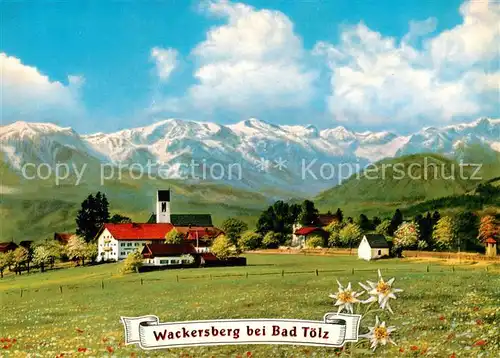 AK / Ansichtskarte  Wackersberg_Bad_Toelz Panorama mit Kirche und Benediktenwandgruppe Wackersberg_Bad_Toelz