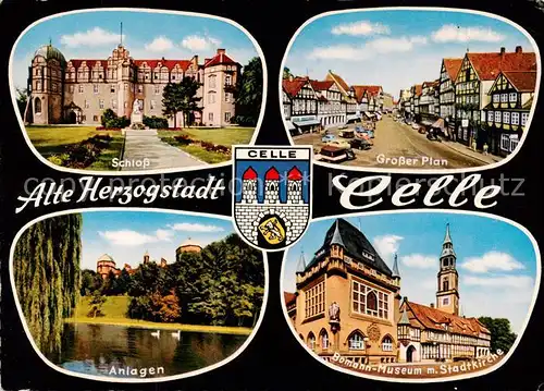 AK / Ansichtskarte 73813814 Celle__Niedersachsen Schloss Grosser Plan Anlagen Boman Museum mit Stadtkirche 