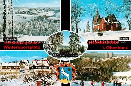 AK / Ansichtskarte  Hohegeiss_Harz Teilansichten Kirche Brockenblick Hohegeiss Harz